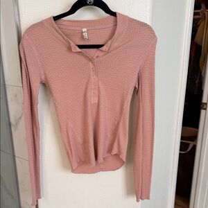 Free people pink Waffle Knit Henley Top